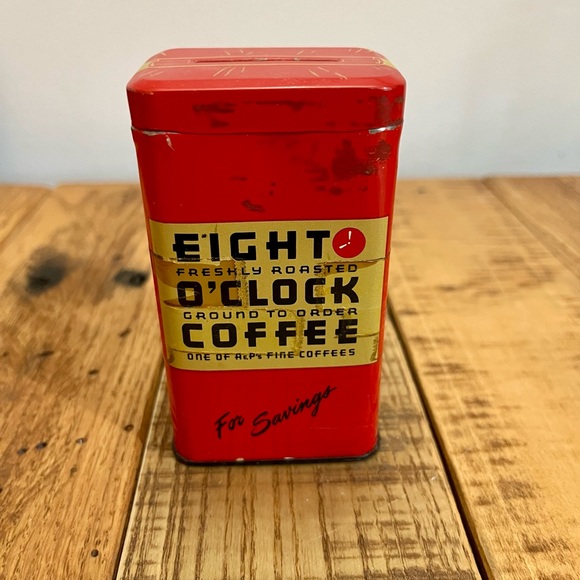 Vintage 1950’s Eight O’Clock Coffee Tin Metal Bank Can. - Picture 2 of 4